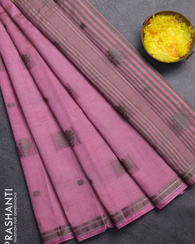 Semi raw silk saree mauve pink with thread woven buttas and thread woven border