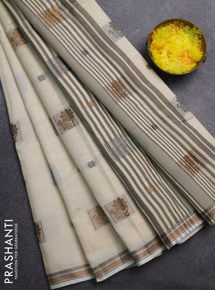 Semi raw silk saree cream with thread woven buttas and thread woven border