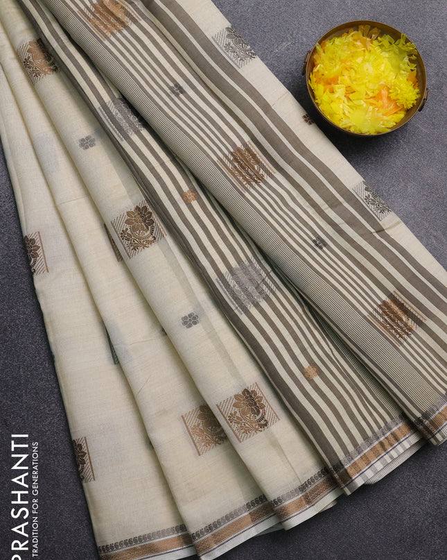 Semi raw silk saree cream with thread woven buttas and thread woven border
