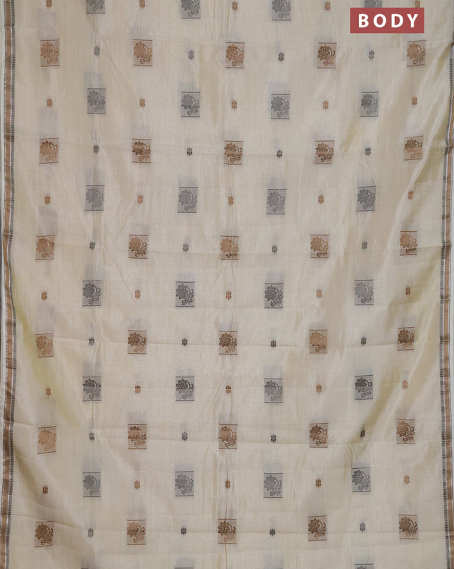 Semi raw silk saree cream with thread woven buttas and thread woven border