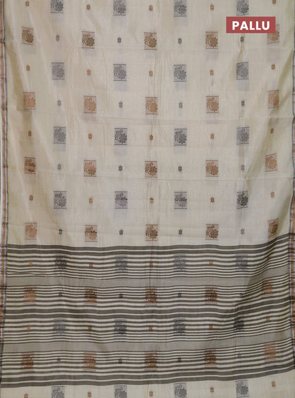 Semi raw silk saree cream with thread woven buttas and thread woven border