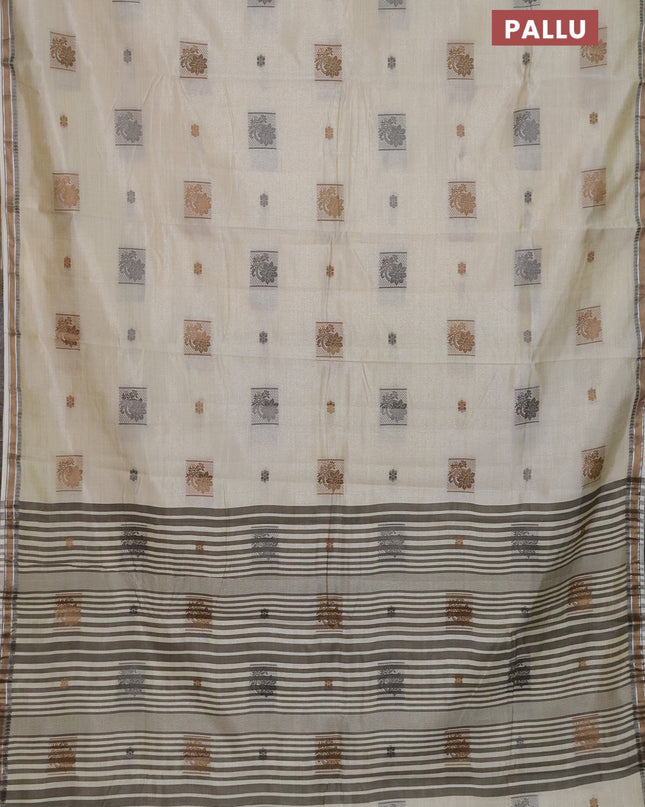 Semi raw silk saree cream with thread woven buttas and thread woven border
