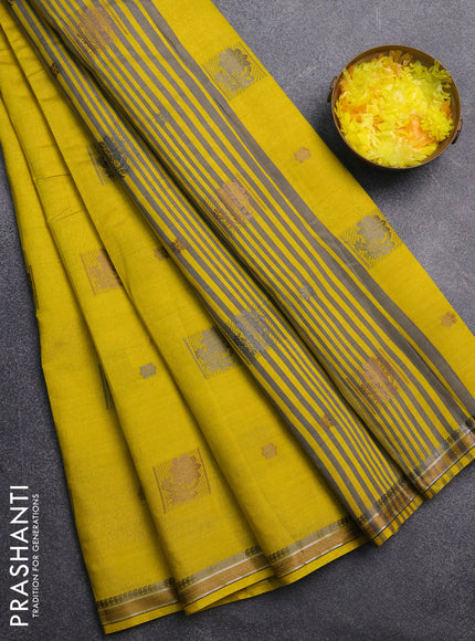 Semi raw silk saree lime yellow with thread woven buttas and thread woven border