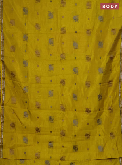 Semi raw silk saree lime yellow with thread woven buttas and thread woven border