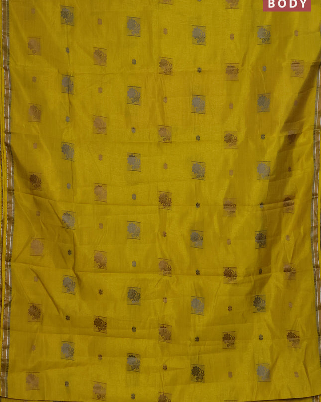 Semi raw silk saree lime yellow with thread woven buttas and thread woven border