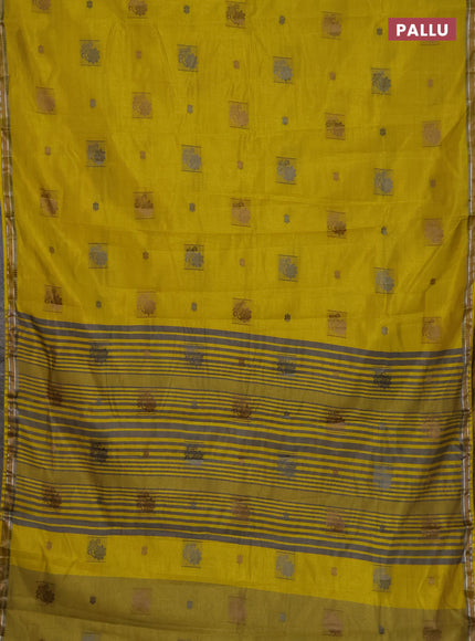 Semi raw silk saree lime yellow with thread woven buttas and thread woven border