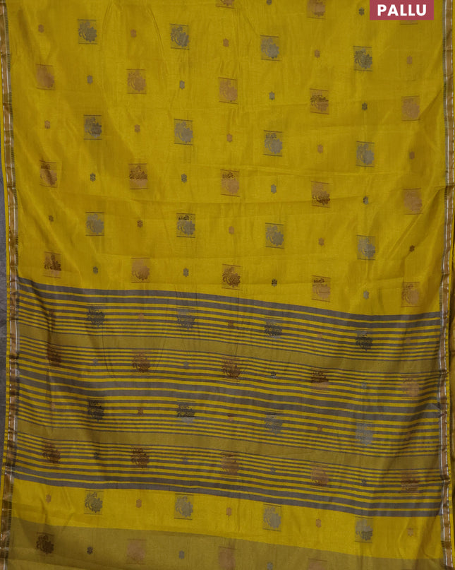 Semi raw silk saree lime yellow with thread woven buttas and thread woven border