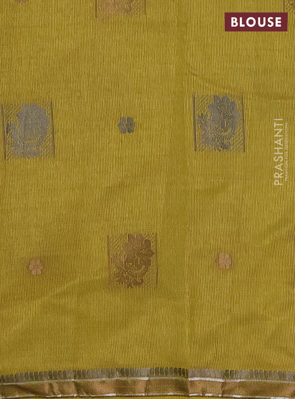 Semi raw silk saree lime yellow with thread woven buttas and thread woven border