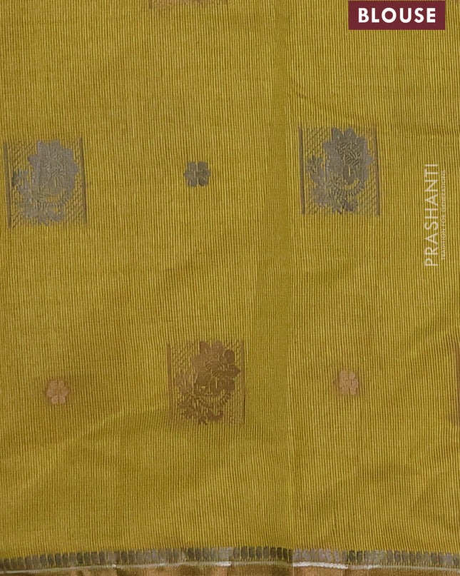 Semi raw silk saree lime yellow with thread woven buttas and thread woven border