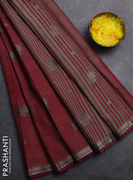 Semi raw silk saree wine shade with thread woven buttas and thread woven border