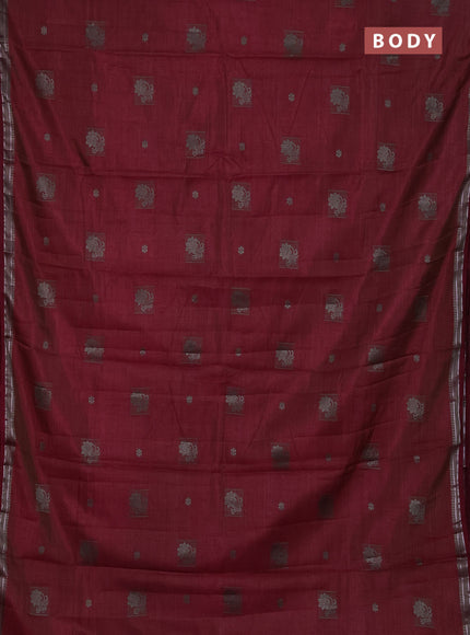 Semi raw silk saree wine shade with thread woven buttas and thread woven border