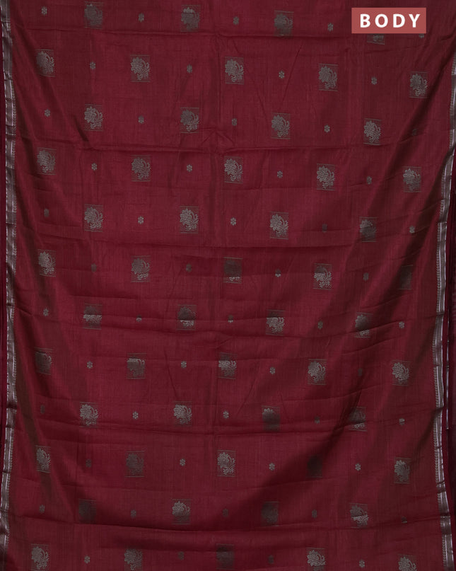 Semi raw silk saree wine shade with thread woven buttas and thread woven border