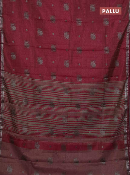 Semi raw silk saree wine shade with thread woven buttas and thread woven border