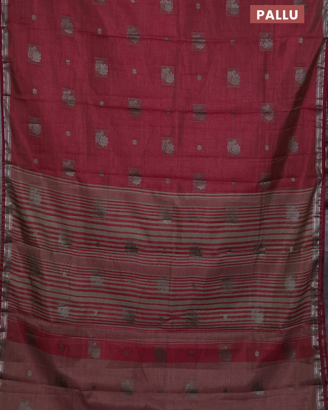 Semi raw silk saree wine shade with thread woven buttas and thread woven border