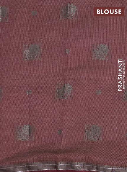 Semi raw silk saree wine shade with thread woven buttas and thread woven border