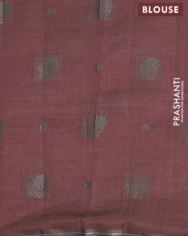 Semi raw silk saree wine shade with thread woven buttas and thread woven border