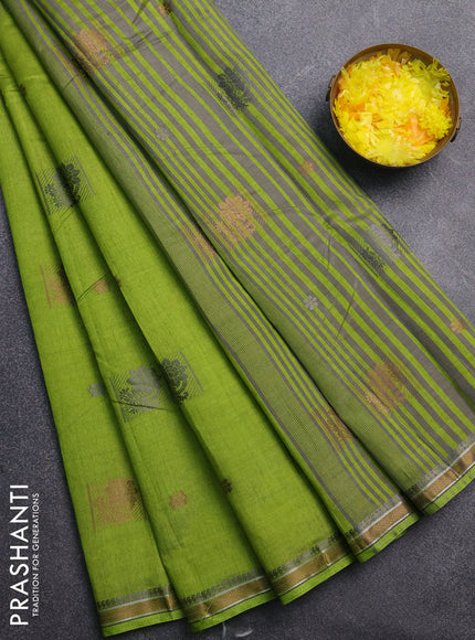 Semi raw silk saree light green with thread woven buttas and thread woven border