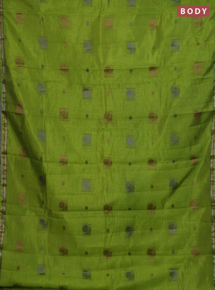 Semi raw silk saree light green with thread woven buttas and thread woven border