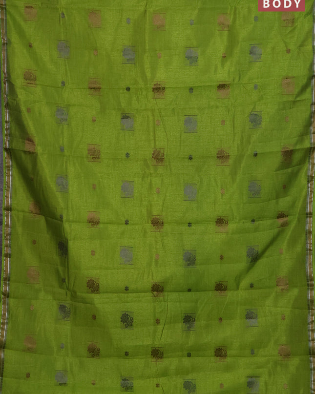 Semi raw silk saree light green with thread woven buttas and thread woven border