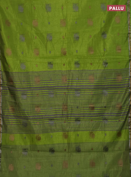 Semi raw silk saree light green with thread woven buttas and thread woven border