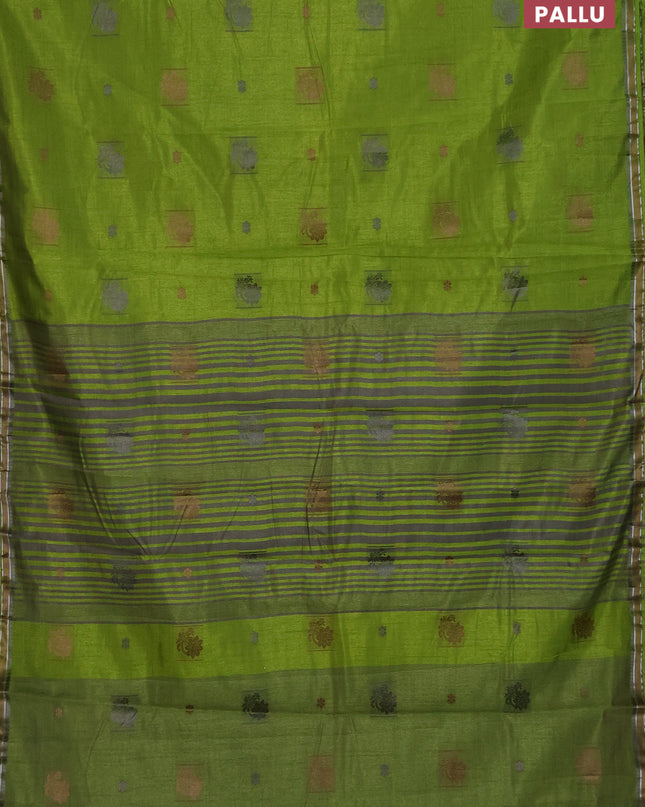 Semi raw silk saree light green with thread woven buttas and thread woven border