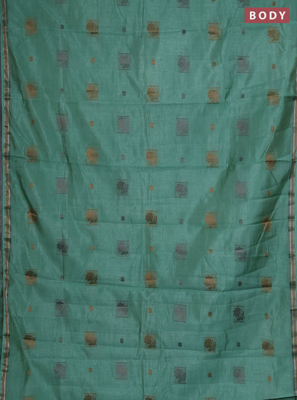 Semi raw silk saree pastel green with thread woven buttas and thread woven border