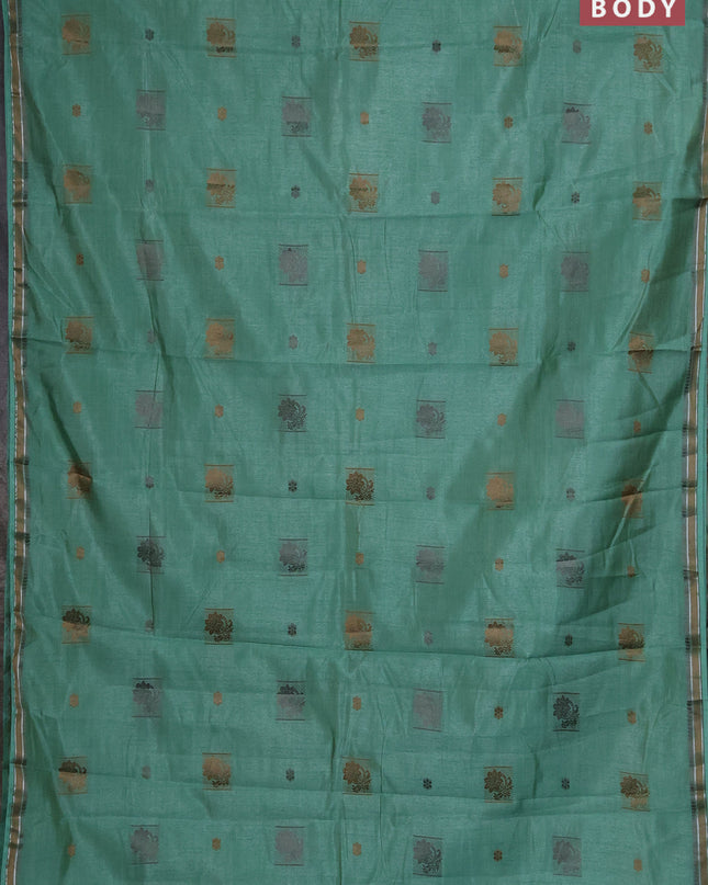 Semi raw silk saree pastel green with thread woven buttas and thread woven border