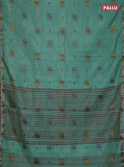 Semi raw silk saree pastel green with thread woven buttas and thread woven border