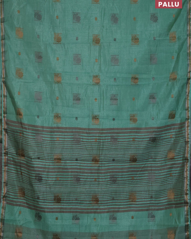 Semi raw silk saree pastel green with thread woven buttas and thread woven border