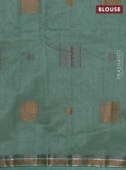 Semi raw silk saree pastel green with thread woven buttas and thread woven border