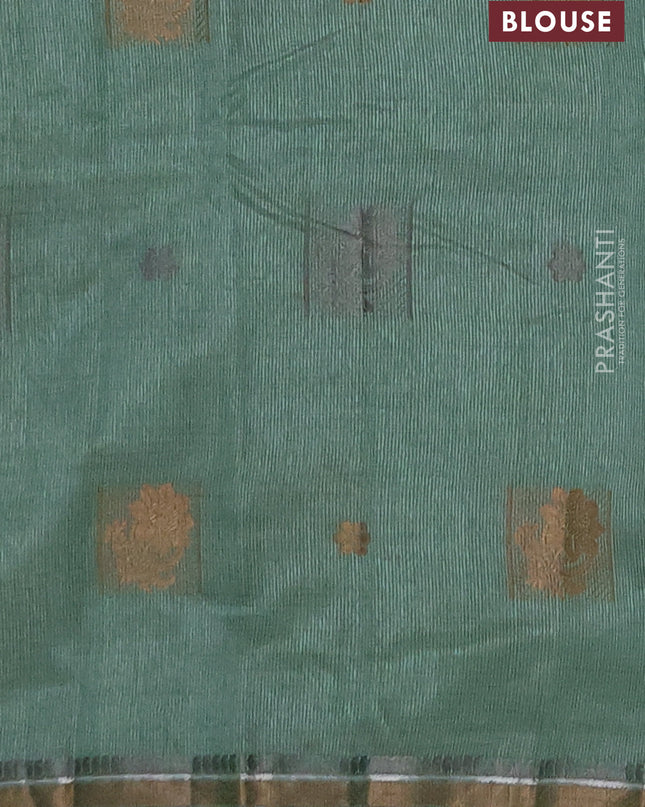 Semi raw silk saree pastel green with thread woven buttas and thread woven border