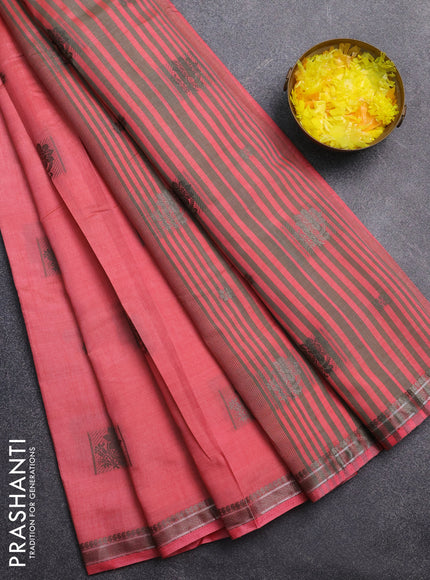 Semi raw silk saree peach pink with thread woven buttas and thread woven border