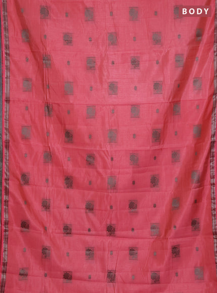 Semi raw silk saree peach pink with thread woven buttas and thread woven border