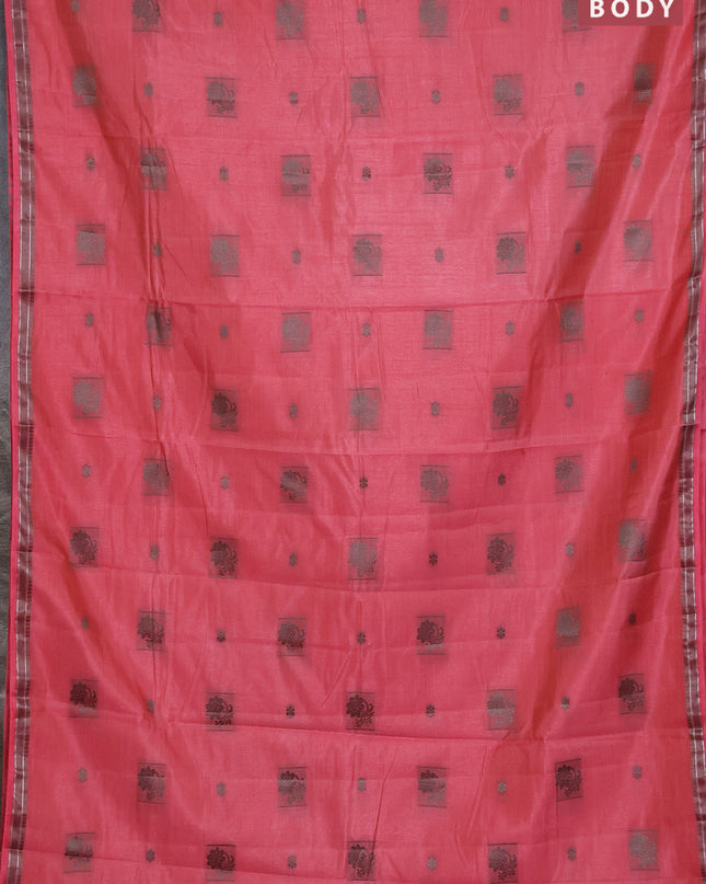 Semi raw silk saree peach pink with thread woven buttas and thread woven border