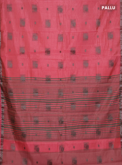 Semi raw silk saree peach pink with thread woven buttas and thread woven border