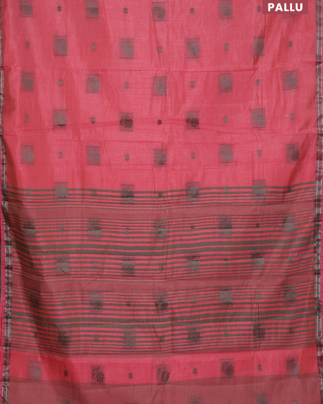 Semi raw silk saree peach pink with thread woven buttas and thread woven border
