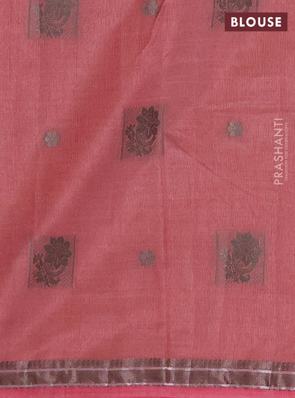 Semi raw silk saree peach pink with thread woven buttas and thread woven border