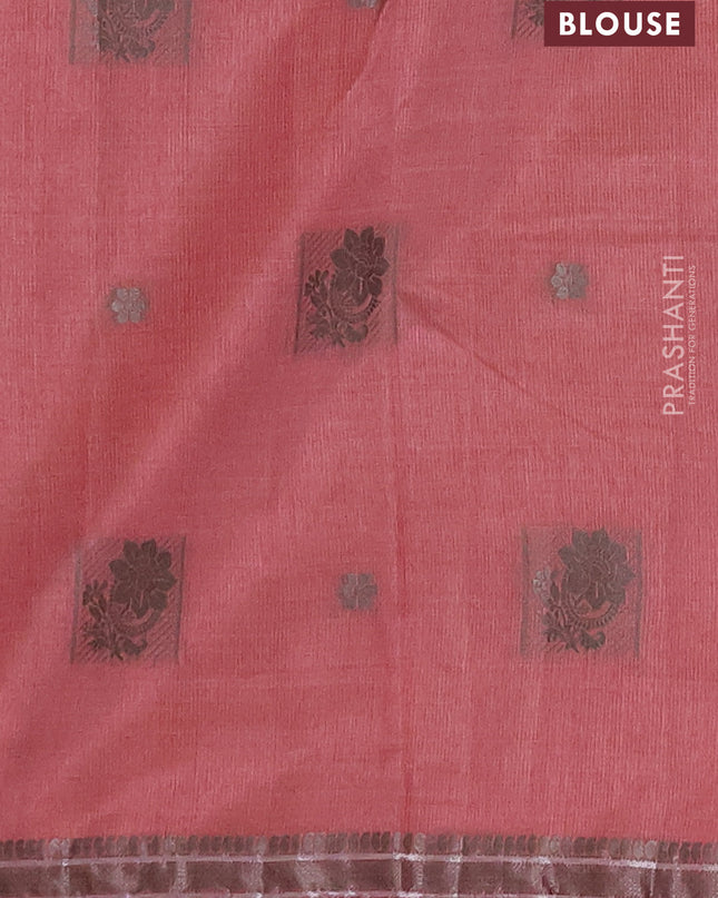Semi raw silk saree peach pink with thread woven buttas and thread woven border