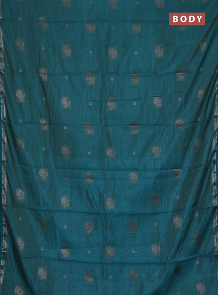 Semi raw silk saree peacock green with thread woven buttas and thread woven border