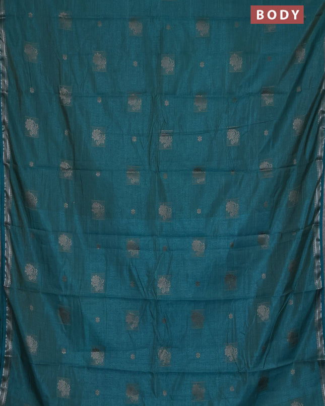 Semi raw silk saree peacock green with thread woven buttas and thread woven border