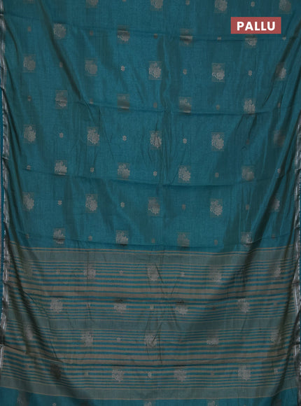 Semi raw silk saree peacock green with thread woven buttas and thread woven border