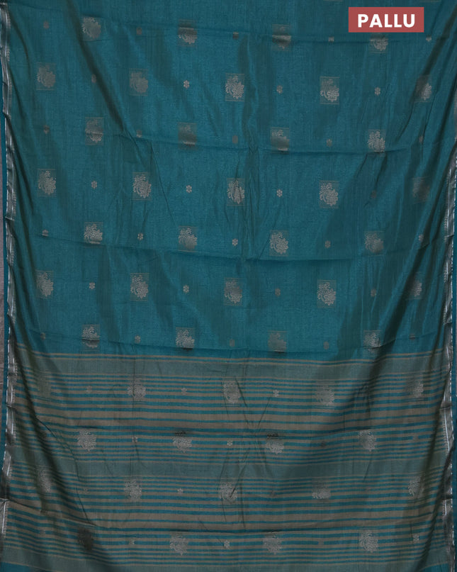 Semi raw silk saree peacock green with thread woven buttas and thread woven border