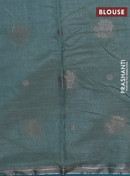 Semi raw silk saree peacock green with thread woven buttas and thread woven border