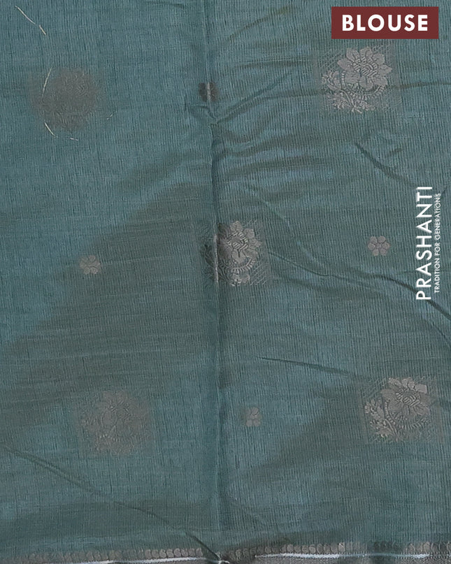 Semi raw silk saree peacock green with thread woven buttas and thread woven border