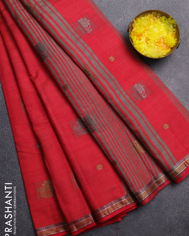 Semi raw silk saree pink with thread woven buttas and thread woven border
