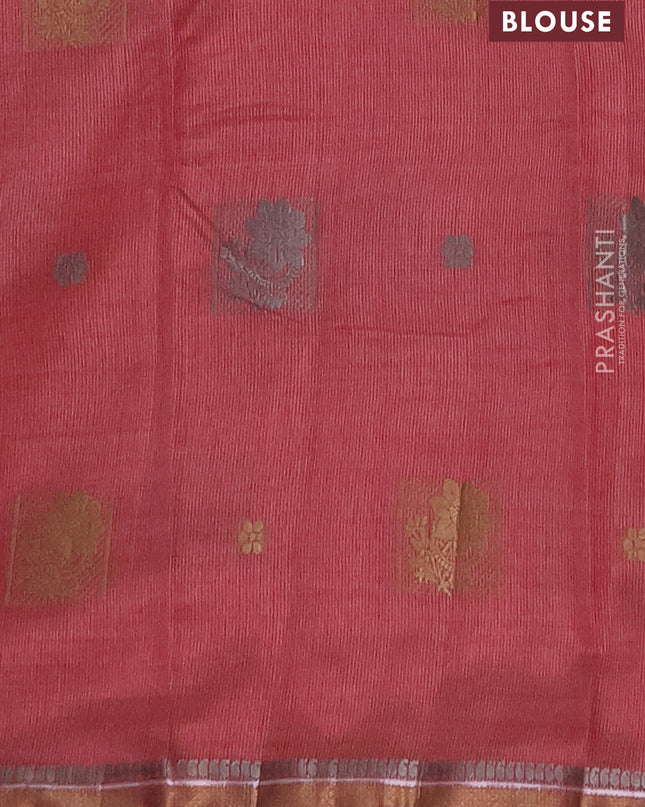 Semi raw silk saree pink with thread woven buttas and thread woven border