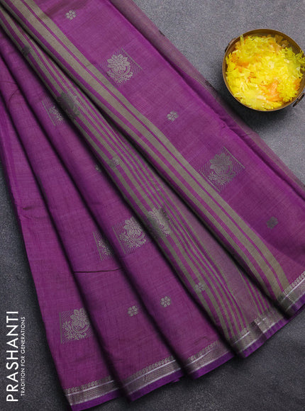 Semi raw silk saree violet with thread woven buttas and thread woven border