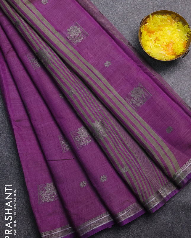Semi raw silk saree violet with thread woven buttas and thread woven border