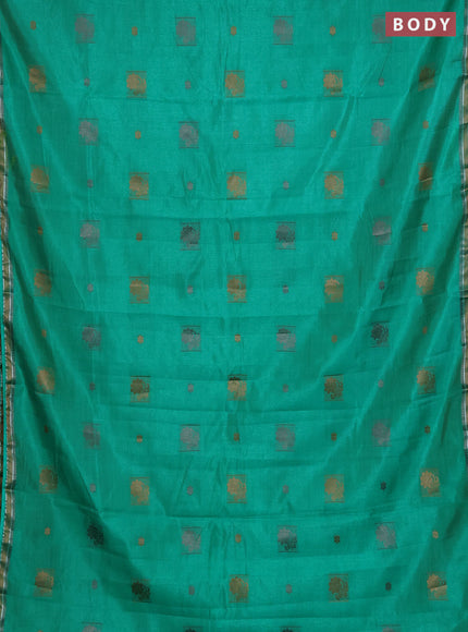 Semi raw silk saree teal green with thread woven buttas and thread woven border