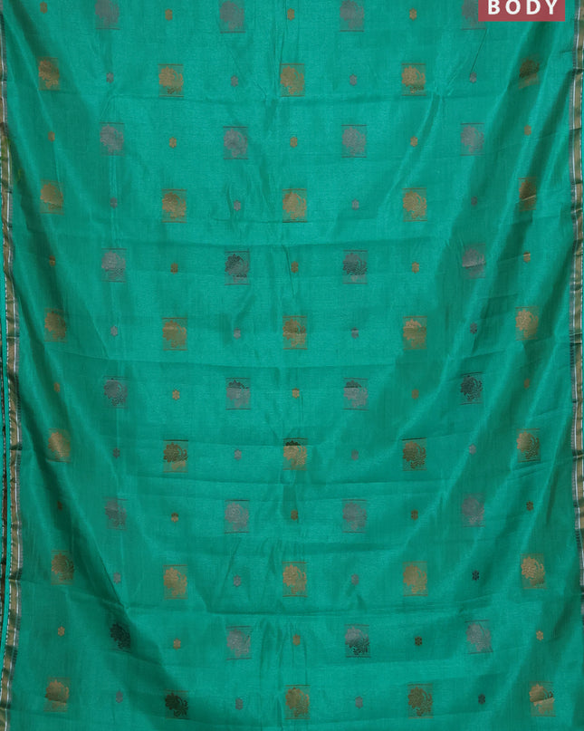 Semi raw silk saree teal green with thread woven buttas and thread woven border